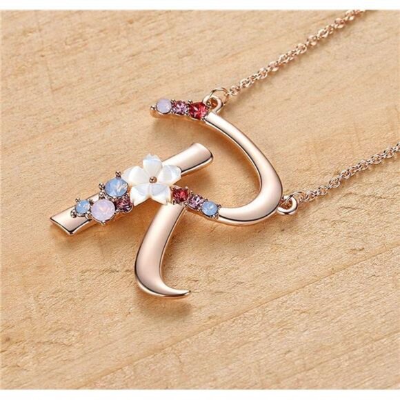 Flower Initial Necklace Personalized Name Jewelry Pearl Pendant Crystal Gifts - Picture 2 of 7
